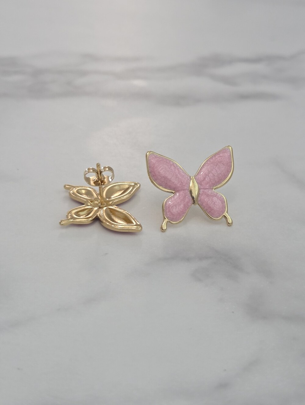 Pink Butterfly Stud Earrings Gold Plated Stainless Steel Enamel Coquette Jewelry - Picture 7 of 13